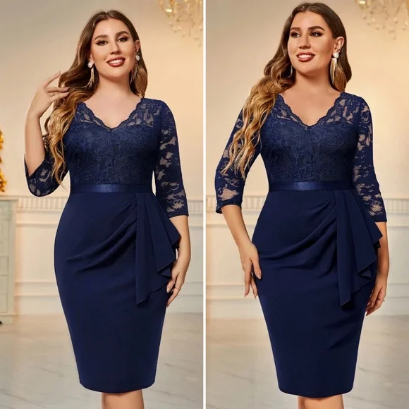 green emerald velvet dress V-Neck Floral Lace Flare Sleeve Chiffon Ruffle Formal Maxi Dress – Miusol